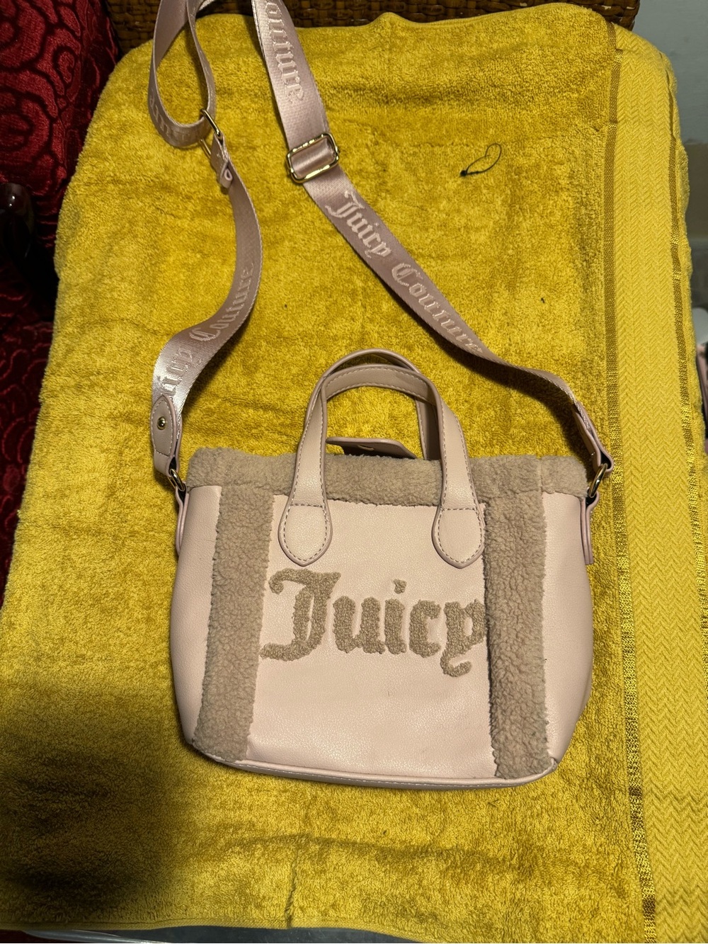 Juicy Couture Blush Pink Shearling Accent Crossbody Bag